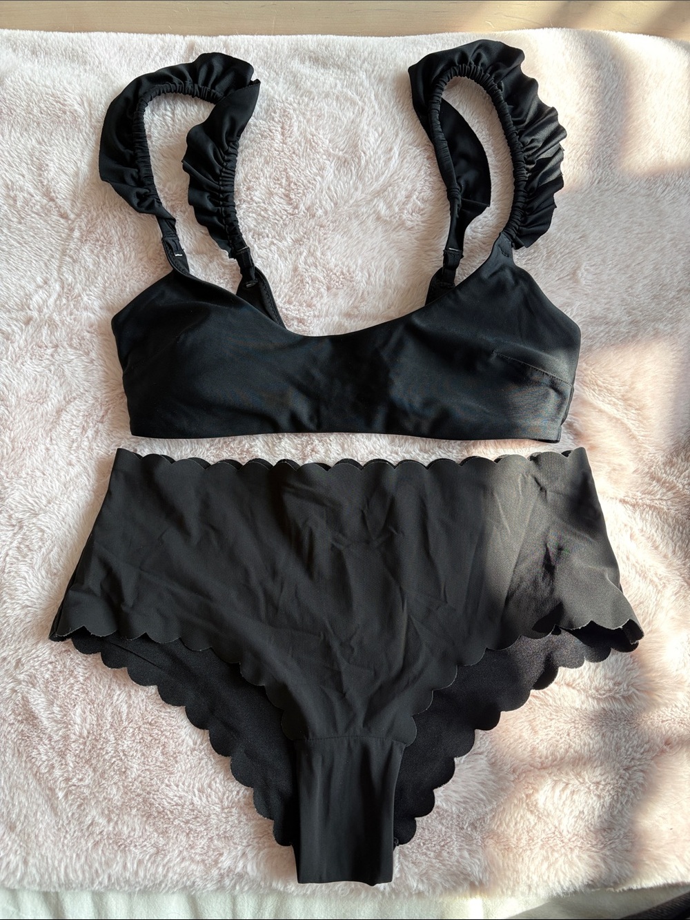H&M and Aerie Black Scalloped Bikini Top and High-Waist Briefs